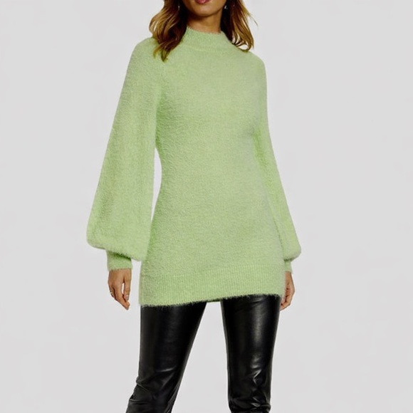 Bardot Fuzzy Sweater Dress Limelight Green XL Cowl Neck NWOT ret $150